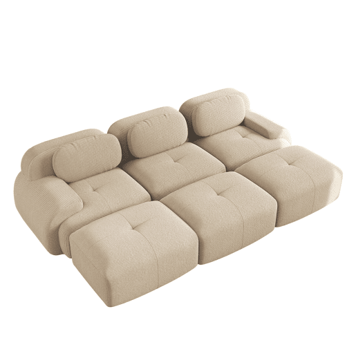 Sofá modular de 3 lugares com 3 pufes - Montagem sem necessidade, adequado para animais de estimação, braços ultra-refinados, estofamento altamente elástico 32D - Bege