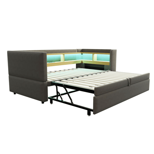 Sofá-cama extensível 90180*190 cm - com luzes LED, tomadas e compartimentos de arrumação - Cinza escuro