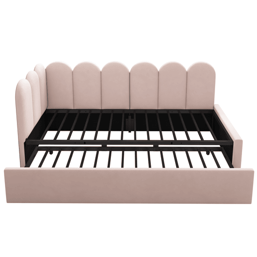 Cama divã 90x200 cm - Sofá-cama com cama extraível 90x190 cm, cama infantil com estrado, veludo, Rosa