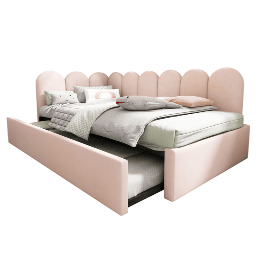 Cama divã 90x200 cm - Sofá-cama com cama extraível 90x190 cm, cama infantil com estrado, veludo, Rosa