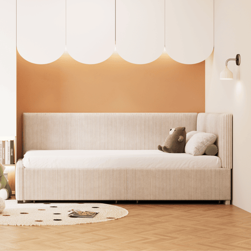 Sofá-cama 90x200 - Multifuncional com 2 gavetas de arrumação e estrado - Bege