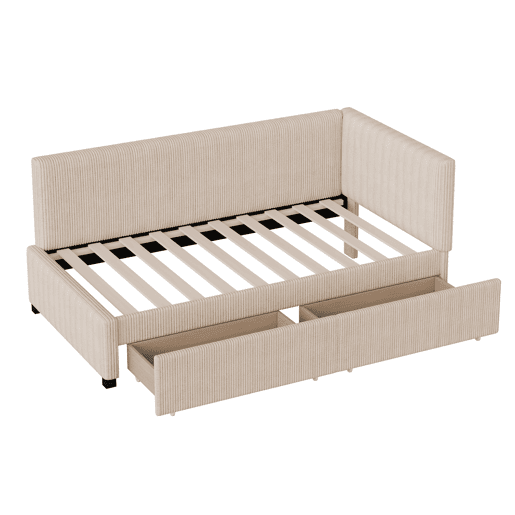 Sofá-cama 90x200 - Multifuncional com 2 gavetas de arrumação e estrado - Bege
