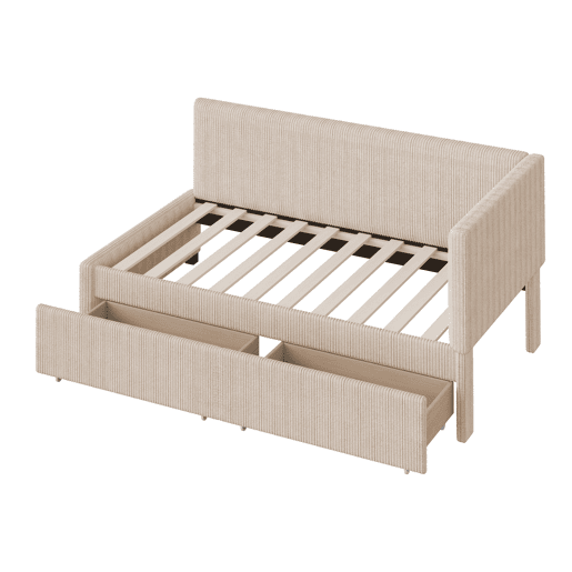 Sofá-cama 90x200 - Multifuncional com 2 gavetas de arrumação e estrado - Bege