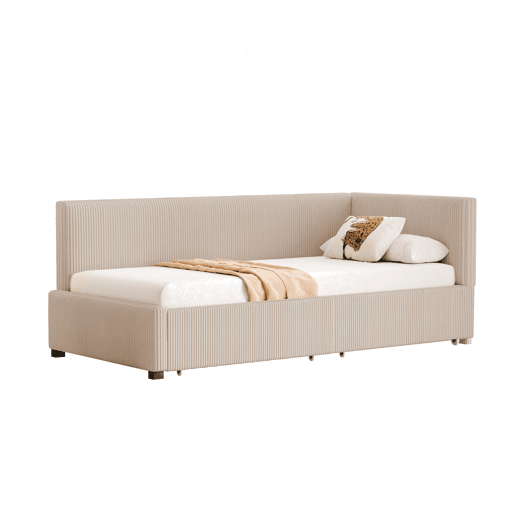 Sofá-cama 90x200 - Multifuncional com 2 gavetas de arrumação e estrado - Bege