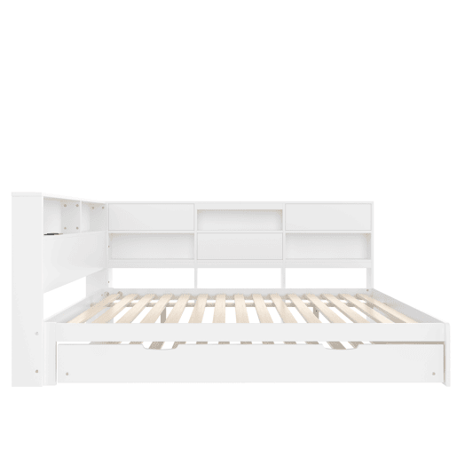 Cama nido 140x200 cm - sofá-cama, cabeceira com arrumação, cama extraível, sem colchão - branco