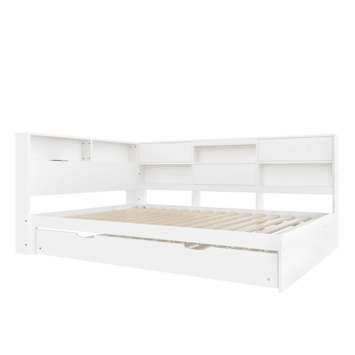 Cama nido 140x200 cm - sofá-cama, cabeceira com arrumação, cama extraível, sem colchão - branco