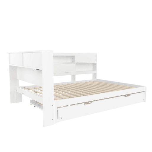 Cama nido 140x200 cm - sofá-cama, cabeceira com arrumação, cama extraível, sem colchão - branco