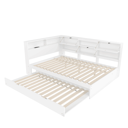Cama nido 140x200 cm - sofá-cama, cabeceira com arrumação, cama extraível, sem colchão - branco