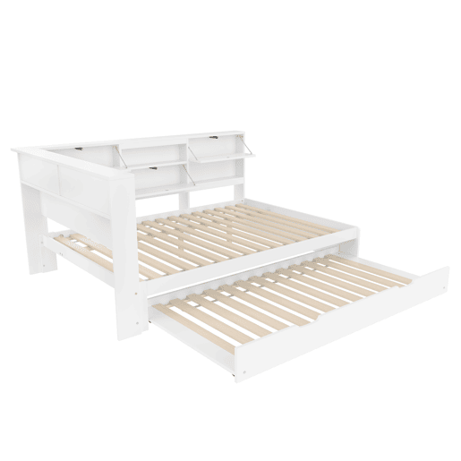 Cama nido 140x200 cm - sofá-cama, cabeceira com arrumação, cama extraível, sem colchão - branco