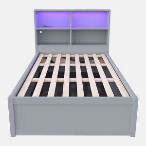 Sofá-cama 90*200 - com várias tomadas, compartimentos de arrumação, luz LED, cama hidráulica, cama individual, multifuncional - Cinza