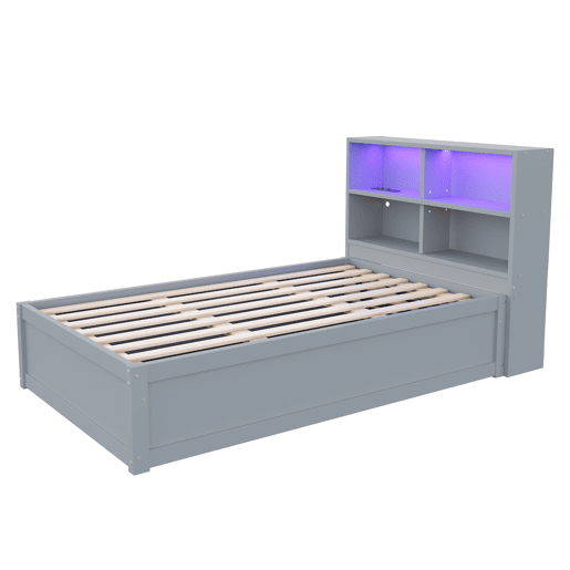 Sofá-cama 90*200 - com várias tomadas, compartimentos de arrumação, luz LED, cama hidráulica, cama individual, multifuncional - Cinza