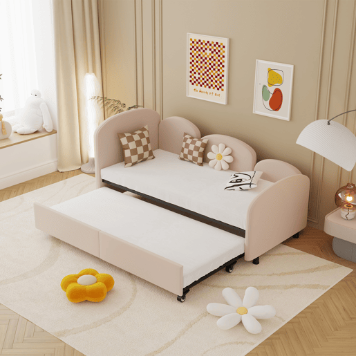 Sofá-cama tamanho twin - com gavetas de arrumação, estofado em veludo - rosa