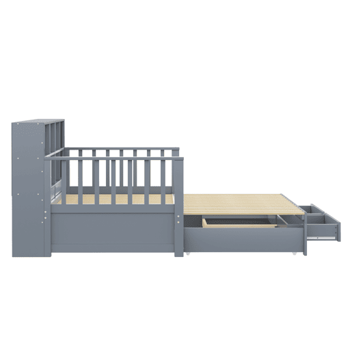 Sofá-cama extensível 90180x190 cm - Com armário de arrumação, 2 gavetas e estrado, multifuncional - Cinza