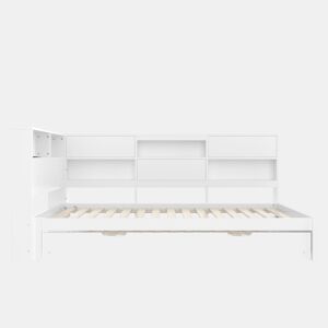 Cama nido 90x200 cm - sofá-cama, cabeceira com arrumação, cama extraível, sem colchão - branco