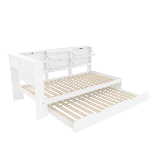 Cama nido 90x200 cm - sofá-cama, cabeceira com arrumação, cama extraível, sem colchão - branco