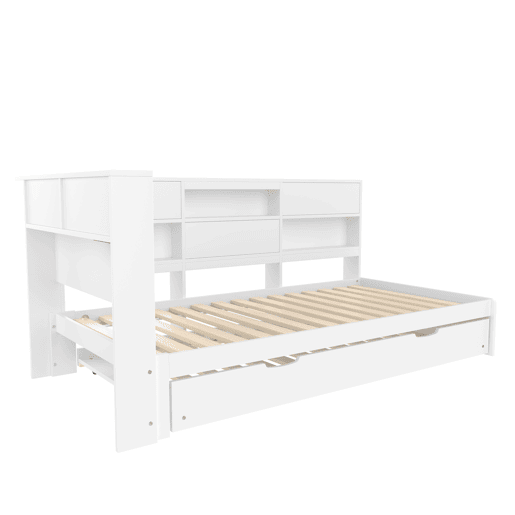 Cama nido 90x200 cm - sofá-cama, cabeceira com arrumação, cama extraível, sem colchão - branco