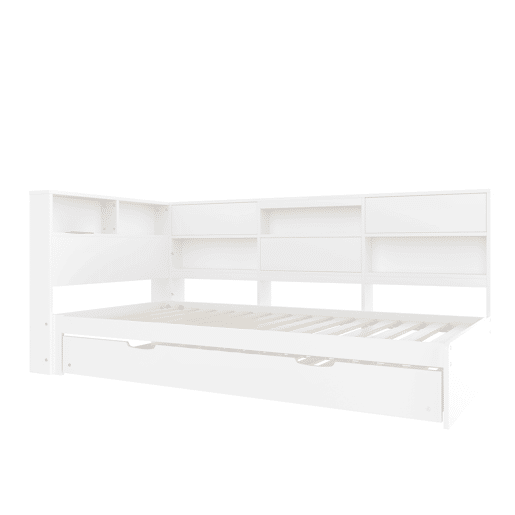 Cama nido 90x200 cm - sofá-cama, cabeceira com arrumação, cama extraível, sem colchão - branco