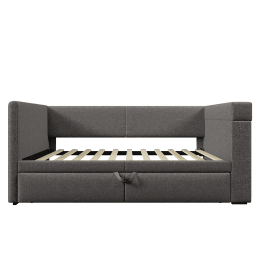 Sofá-cama 90x200 cm - Sofá individual com cama extraível, apoios de braços com portas USB e Type-C e porta-copos - Cinza
