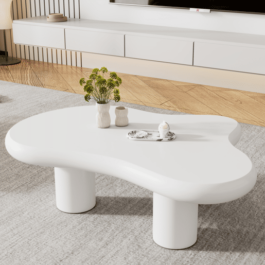 Mesa de centro irregular em forma de nuvem 97x67x32cm - MDF com almofadas de feltro, superfície lacada - Creativa