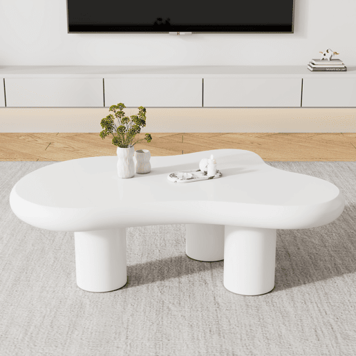 Mesa de centro irregular em forma de nuvem 97x67x32cm - MDF com almofadas de feltro, superfície lacada - Creativa