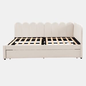 Sofá-cama em forma de L 140x200 cm - Encosto com flores e cama extensível - Samt Beige