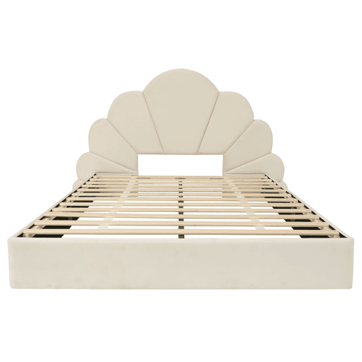 Cama de casal 140x200 - cabeceira com pétalas curvas, estilo moderno e confortável - Bege Cama de casal 140x200 - cabeceira com pétalas curvas, estilo moderno e confortável - Bege