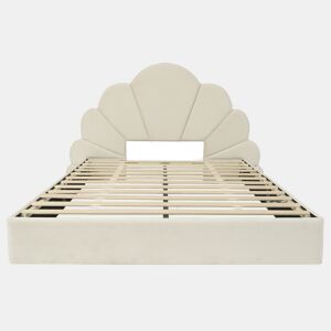 Cama de casal 140x200 - cabeceira com pétalas curvas, estilo moderno e confortável - Bege