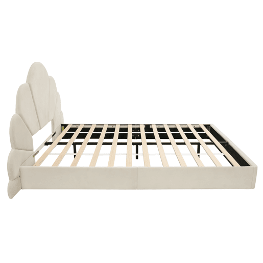 Cama de casal 140x200 - cabeceira com pétalas curvas, estilo moderno e confortável - Bege Cama de casal 140x200 - cabeceira com pétalas curvas, estilo moderno e confortável - Bege