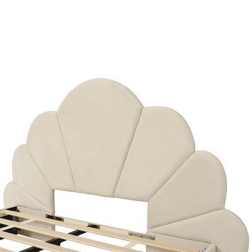 Cama de casal 140x200 - cabeceira com pétalas curvas, estilo moderno e confortável - Bege Cama de casal 140x200 - cabeceira com pétalas curvas, estilo moderno e confortável - Bege