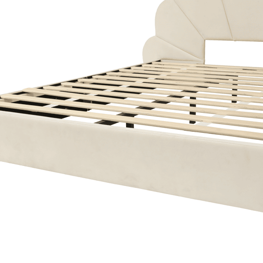 Cama de casal 140x200 - cabeceira com pétalas curvas, estilo moderno e confortável - Bege Cama de casal 140x200 - cabeceira com pétalas curvas, estilo moderno e confortável - Bege
