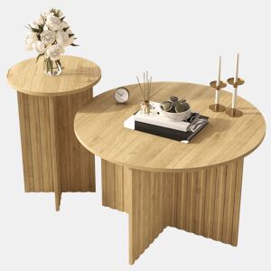 Conjunto de 2 mesas de centro aninhada redondas de mdf,natural