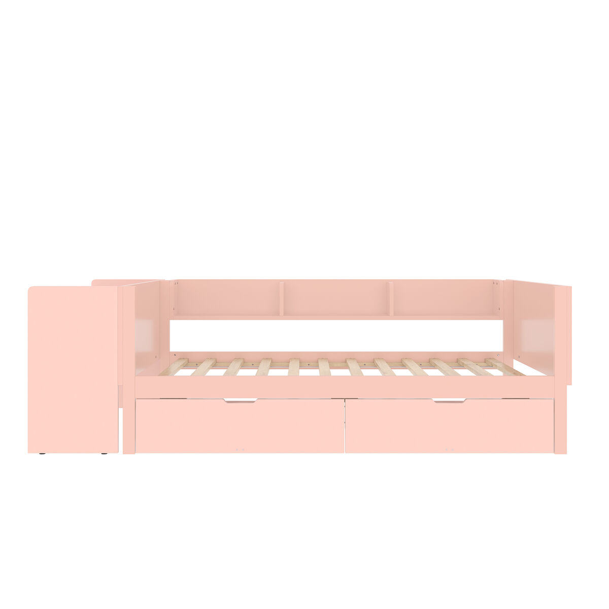 Cama individual 90x200cm - con escritorio, 2 cajones, estantes, madera de pino + mdf - rosa