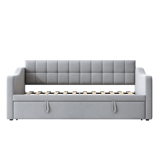 Sofá-cama estofado 90x180x190 cm - 2 em 1 multifuncional com tecido de veludo, tomada e bolsa de armazenamento - cinza claro