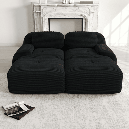 Sofá de 2 lugares - Modular com chaise longue, antiderrapante, apoios de braços ergonómicos e estofamento elástico - Preto