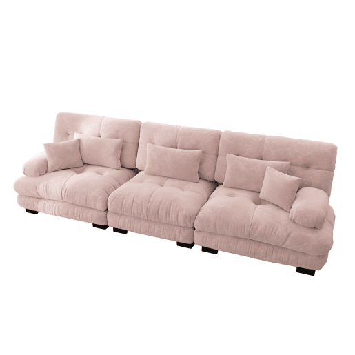 Sofá de canto modular de 3 lugares - com assento profundo, sofá-cama confortável, chenille rosa