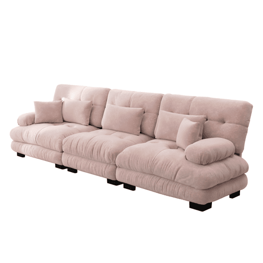 Sofá de canto modular de 3 lugares - com assento profundo, sofá-cama confortável, chenille rosa