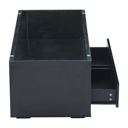 Mesa de café retangular - 16 cores LED, 2 gavetas grandes, design de 2 camadas - Preto