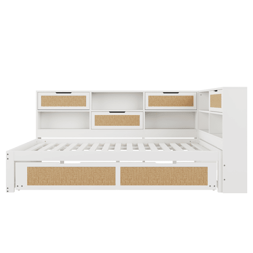 Sofá-cama de madeira 140*200 - com cama extensível, cama individual, com arrumação e porta de carregamento - Branco