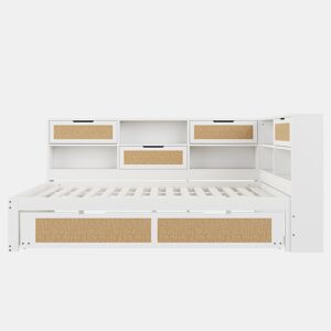Sofá-cama de madeira 140*200 - com cama extensível, cama individual, com arrumação e porta de carregamento - Branco
