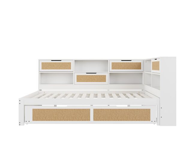 Sofá cama de madera 140*200 - con cama extensible, cama individual, con almacenamiento y puerto de carga - blanco
