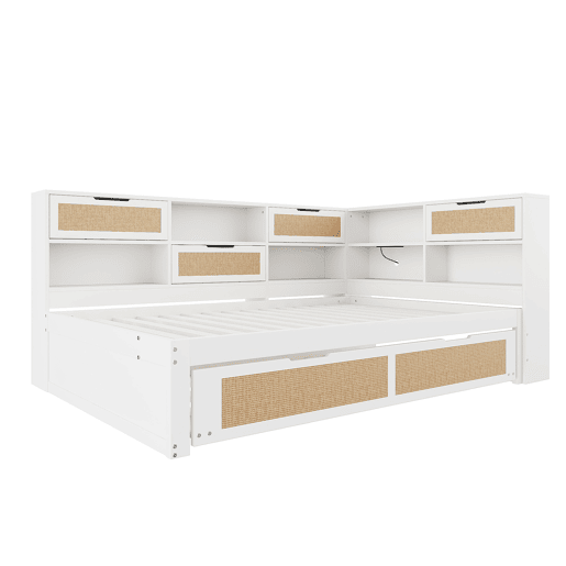 Sofá-cama de madeira 140*200 - com cama extensível, cama individual, com arrumação e porta de carregamento - Branco
