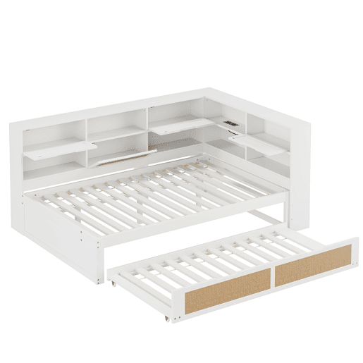 Sofá-cama de madeira 140*200 - com cama extensível, cama individual, com arrumação e porta de carregamento - Branco