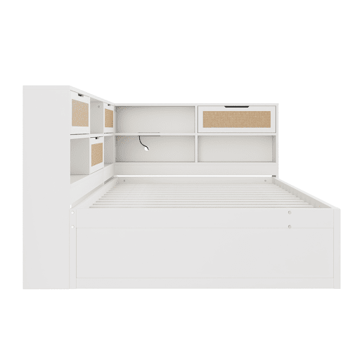 Sofá-cama de madeira 140*200 - com cama extensível, cama individual, com arrumação e porta de carregamento - Branco