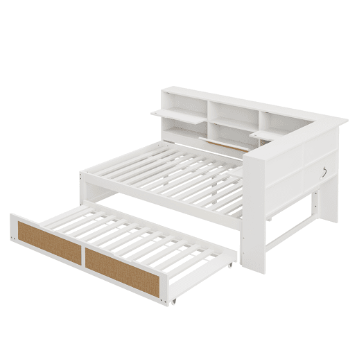Sofá-cama de madeira 140*200 - com cama extensível, cama individual, com arrumação e porta de carregamento - Branco
