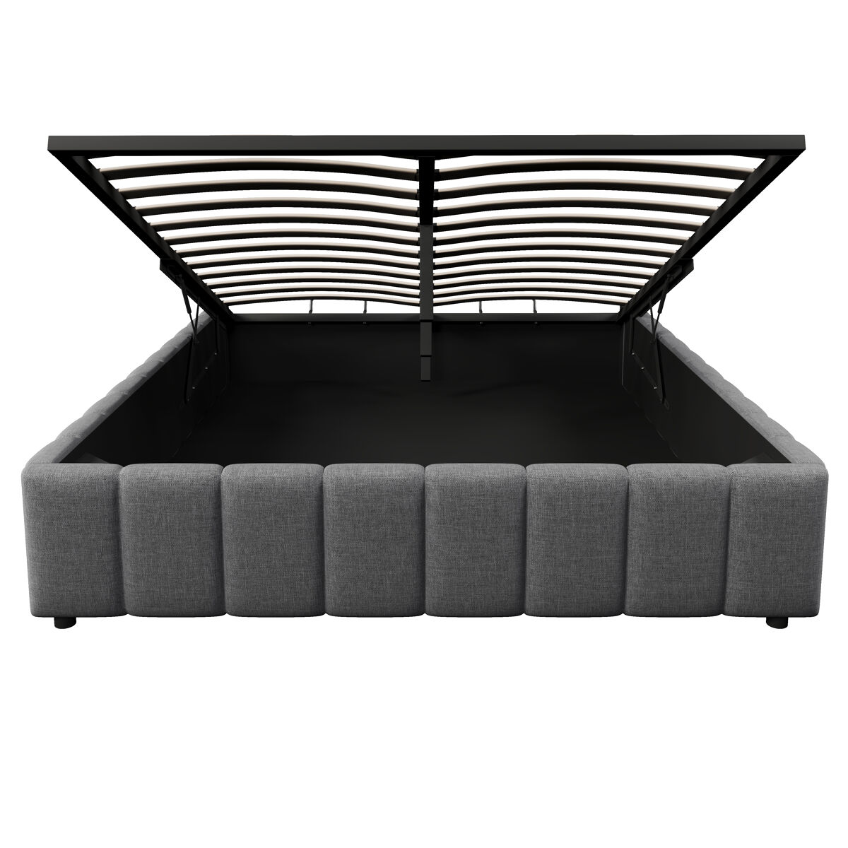 Cama tapizada 140x200cm - almacenamiento hidráulico, sin cabecero, sin colchón - gris