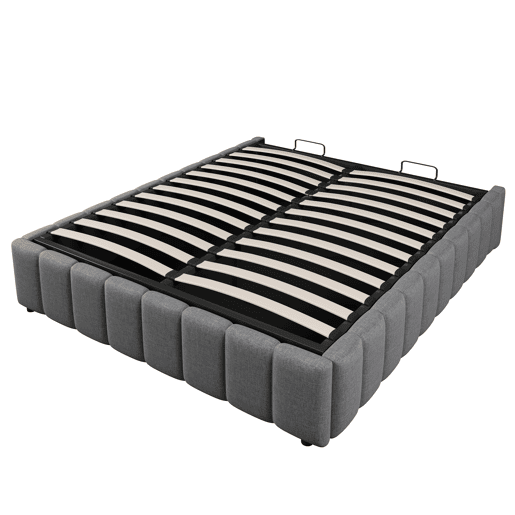 Cama estofada 140x200cm - Armazenamento hidráulico, sem cabeceira, sem colchão - Cinza