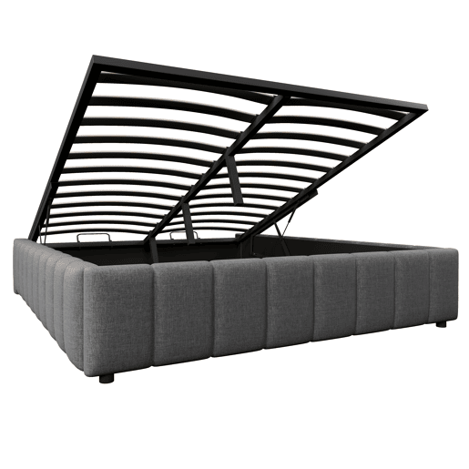 Cama estofada 140x200cm - Armazenamento hidráulico, sem cabeceira, sem colchão - Cinza