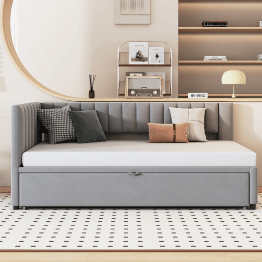 Sofá-cama multifuncional 90180*200 cm - Design compacto, cama extraível, estofado em veludo - Cinza