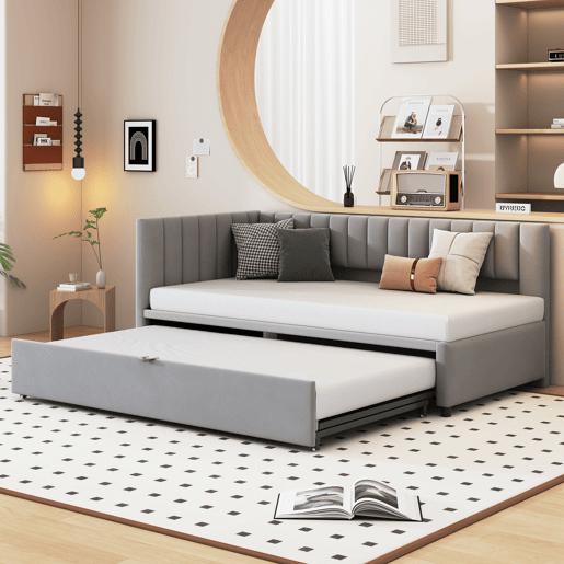 Sofá-cama multifuncional 90180*200 cm - Design compacto, cama extraível, estofado em veludo - Cinza