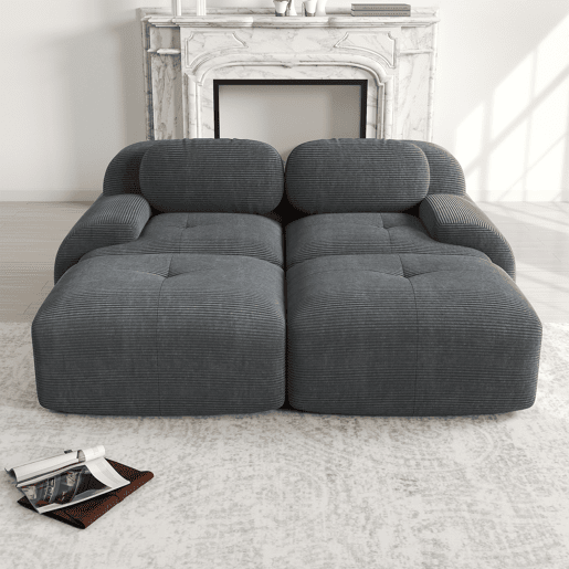 Sofá modular de 2 lugares - com chaise longue, antiderrapante, ergonómico - Cinza